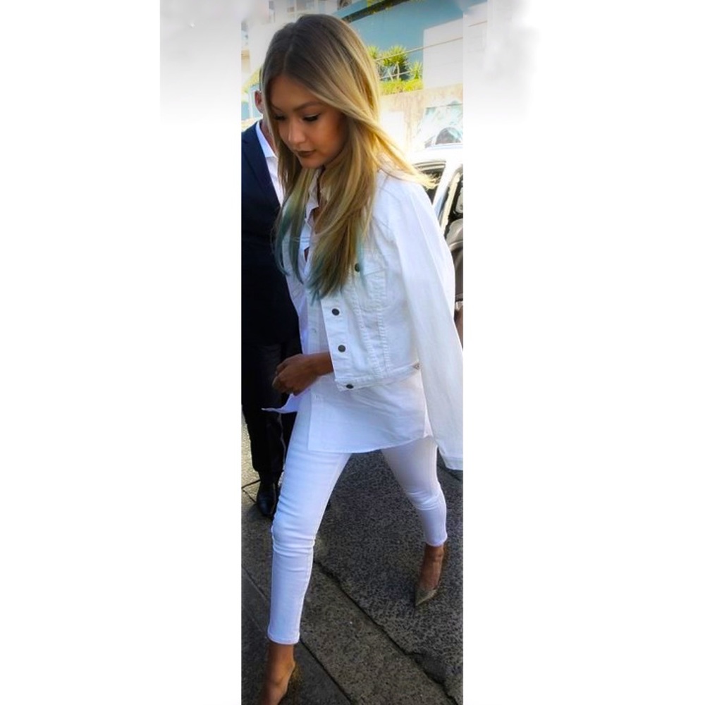 Kardashian Kollection White Denim Jean Jacket, sz XS - Picture 11 of 12